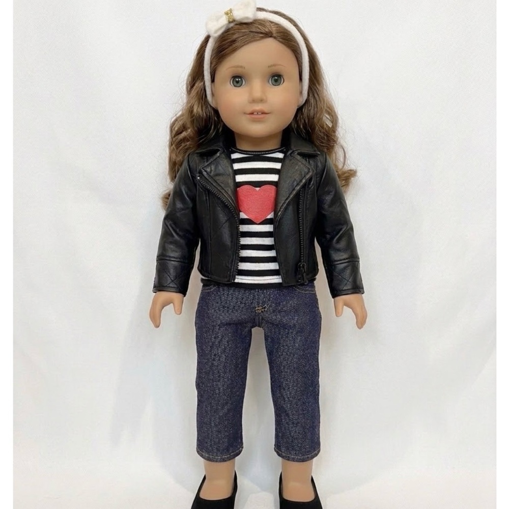 Journey Girl  Red Heart Striped Top and Moto Jacket Outfit.